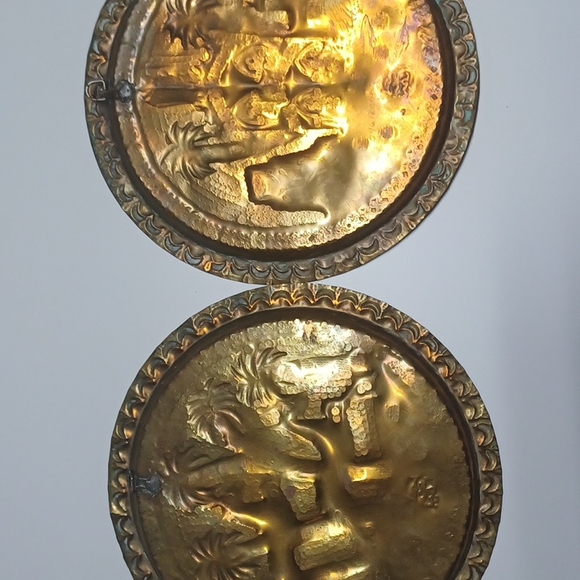 Vintage Moroccan  Hammered Brass Wall Plates - Picture 5 of 6